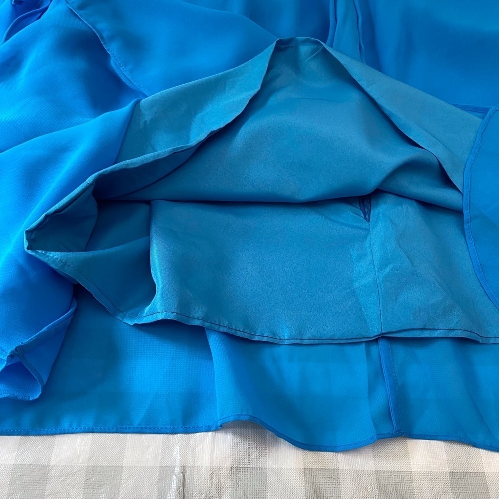 LT Lanting Bride Blue Chiffon Plus  XXL Asymmetric Blouse Resort Poolside Chic - Picture 9 of 16